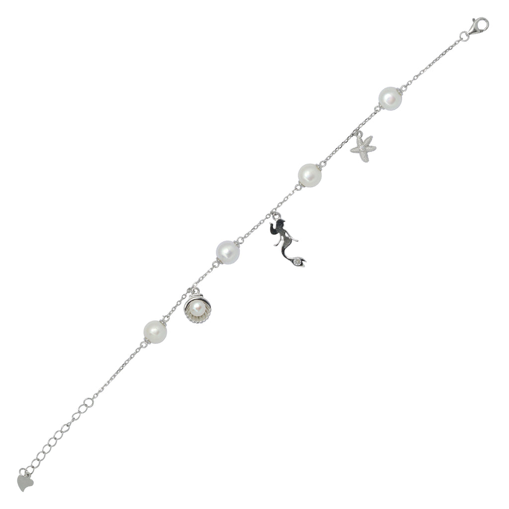 Little Mermaid Pearl Charm Bracelet | Silver Bracelet For women