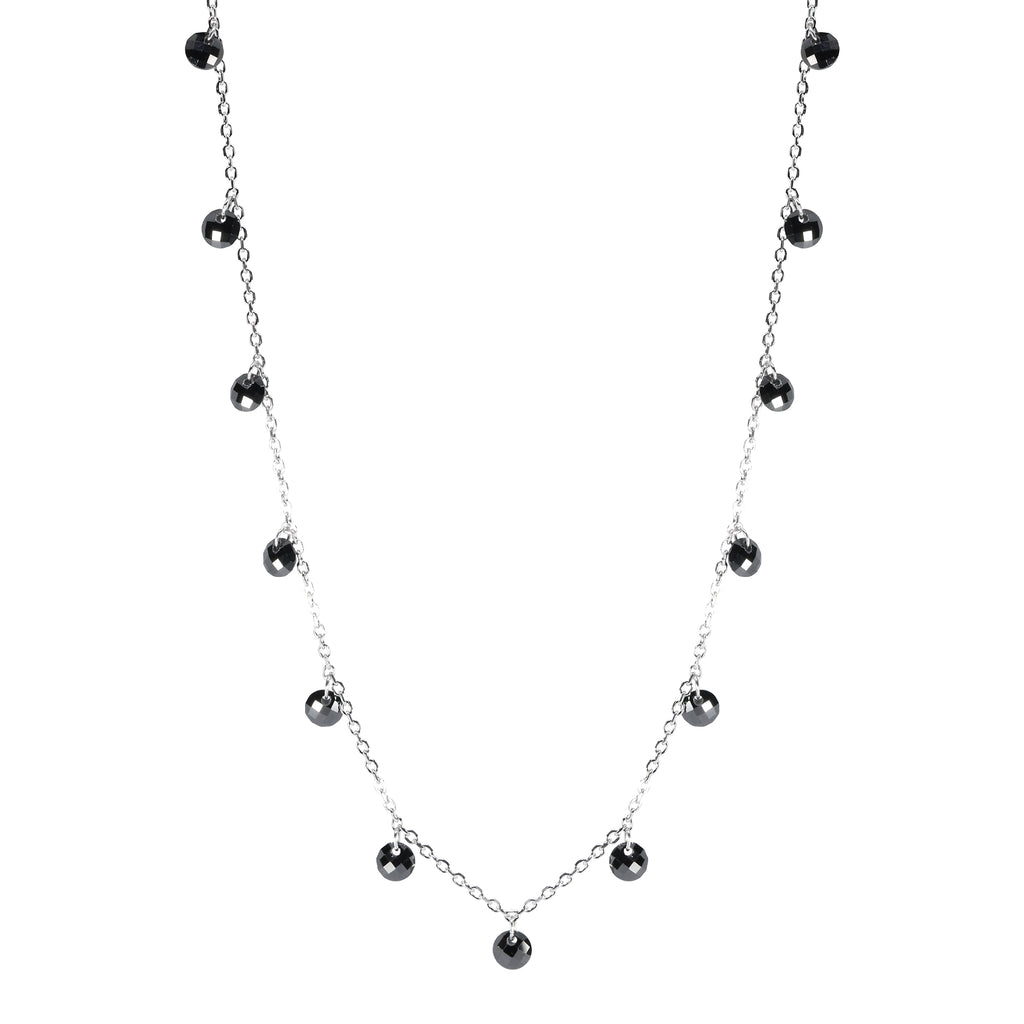 Little Black Sparkle Station Silver Chain Necklace | 925 Silver Pendant