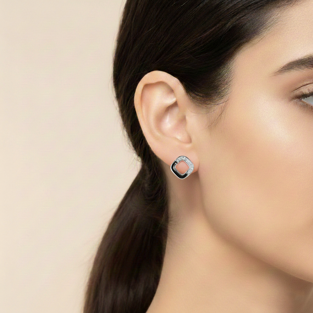 Silver Baguette Square Studs | 925 Silver Jewellery for Women