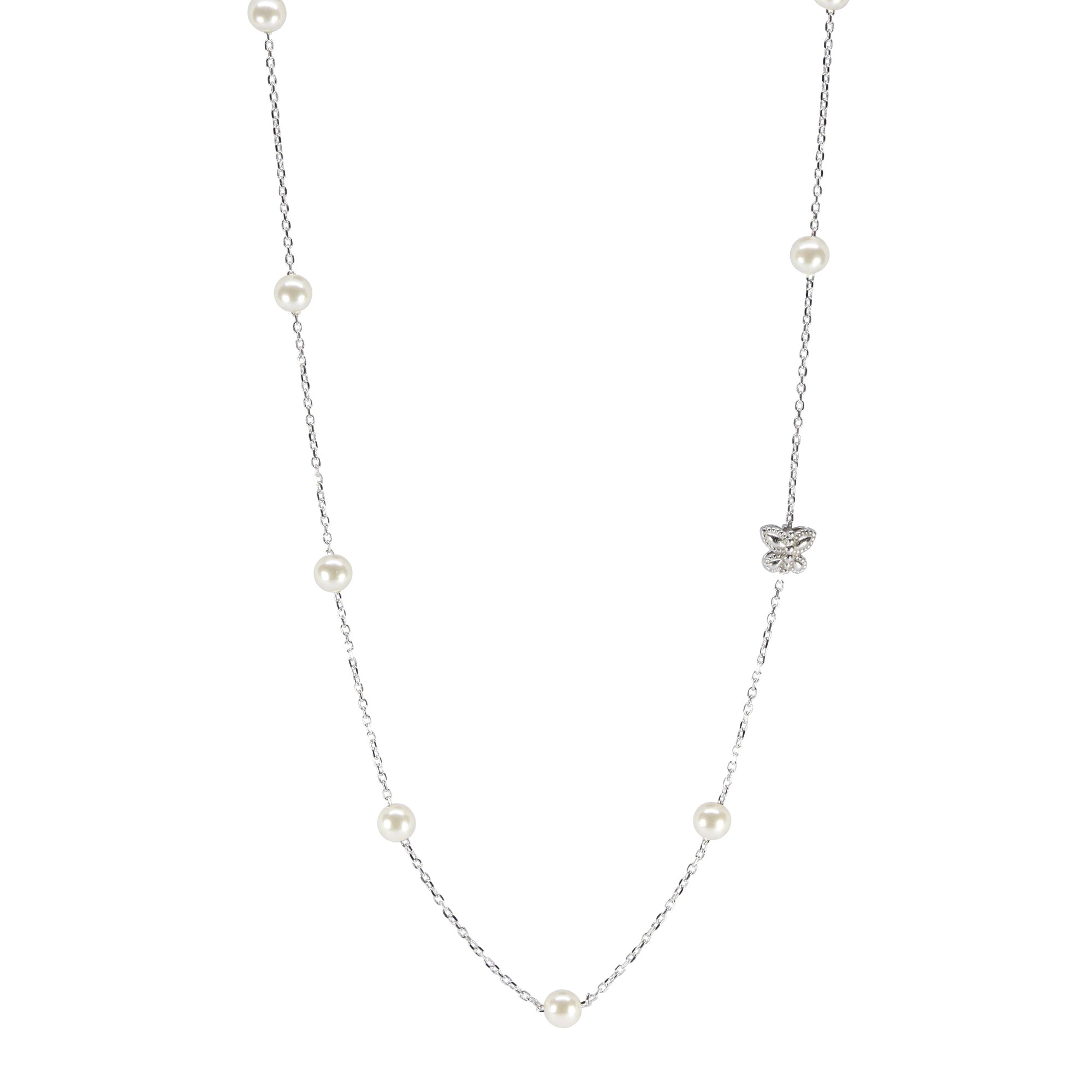 Dainty Butterfly and Pearl Silver Pendant | Butterfly Chain Pendant