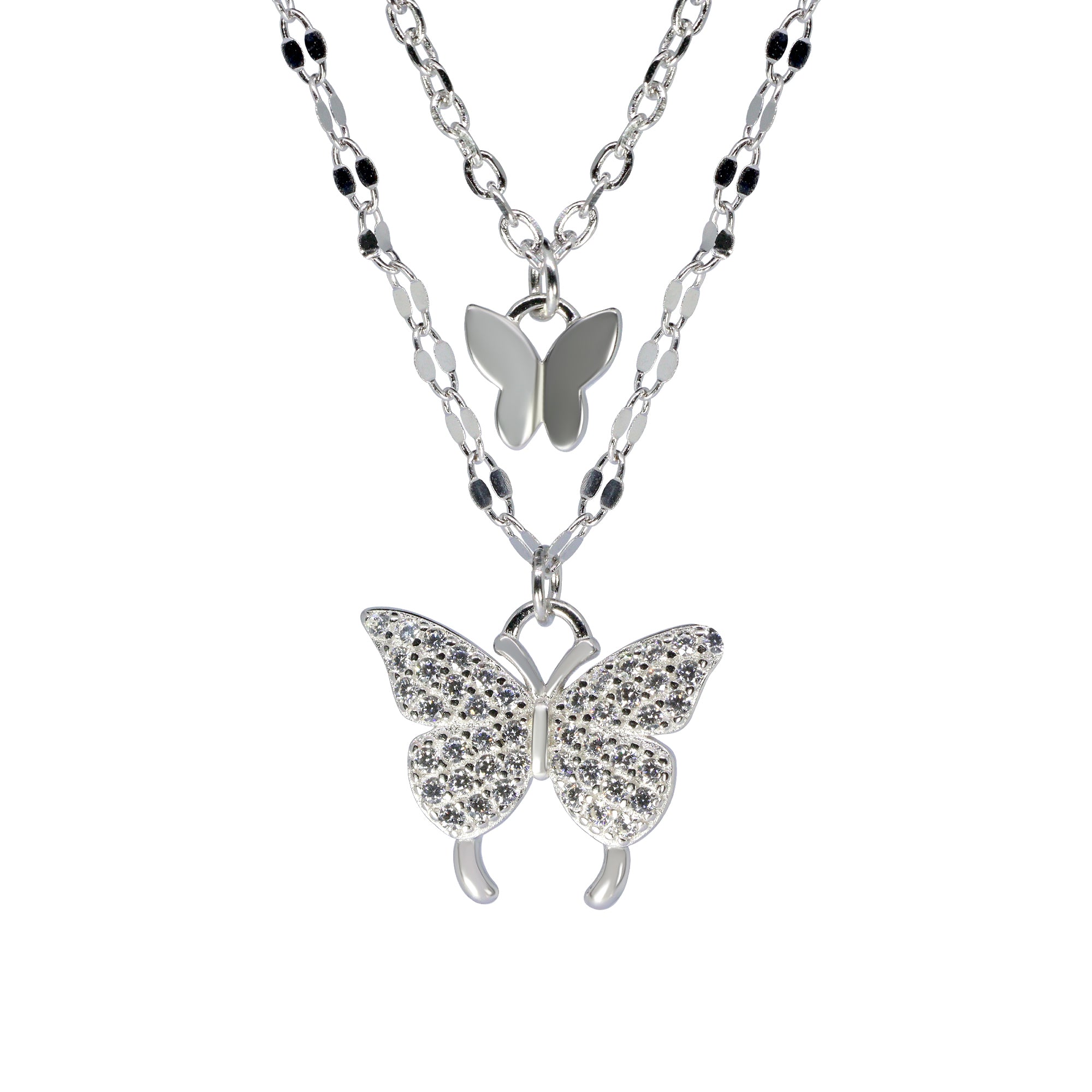 Fluttering Layers Butterfly Silver Necklace | Silver Butterfly Pendant