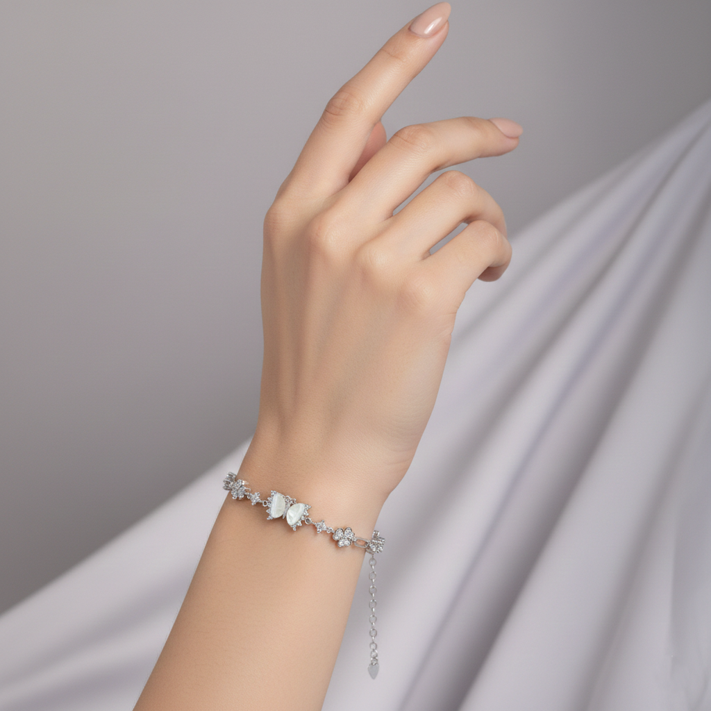 Twinkling Butterfly Pearl Silver Charm Bracelet | Silver Bracelet