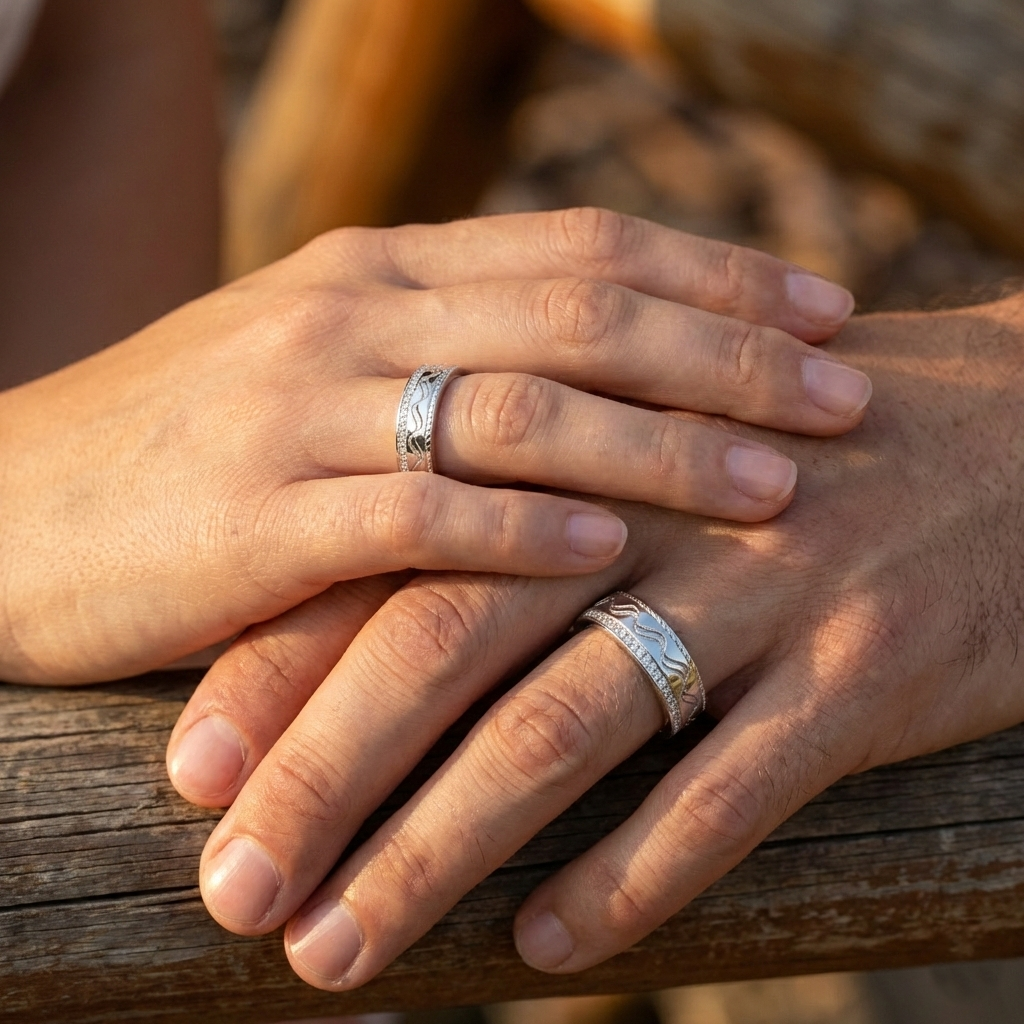 Ocean Pave Couple Rings | Silver Couple Ring