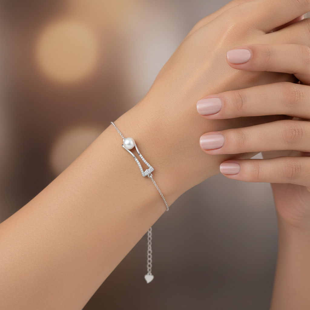 Pearl Embrace Silver Chain Bracelet | 925 Bracelet for women