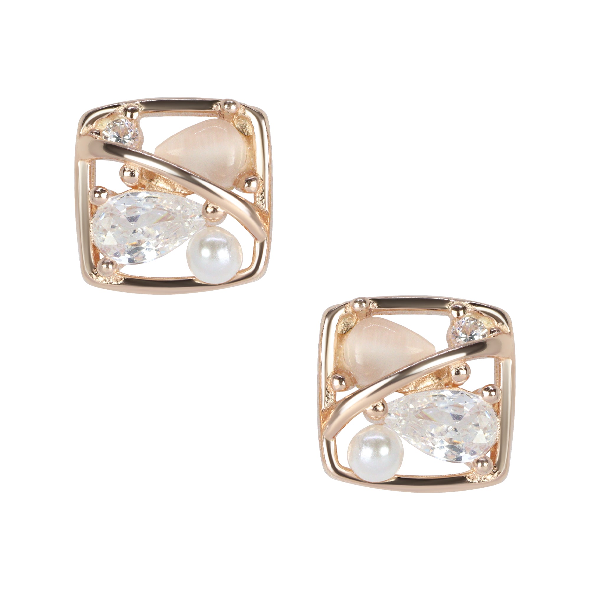 Modern Art Deco Pearl & Crystal Studs | 925 Silver Earring For women