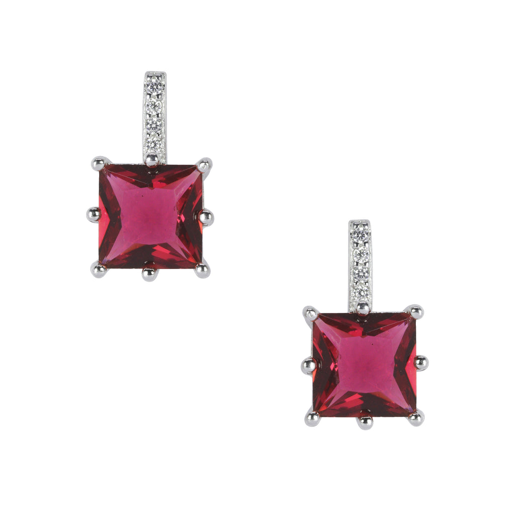 Dangling Red stone sterling Silver Studs | 925 Silver Stud Earring for women
