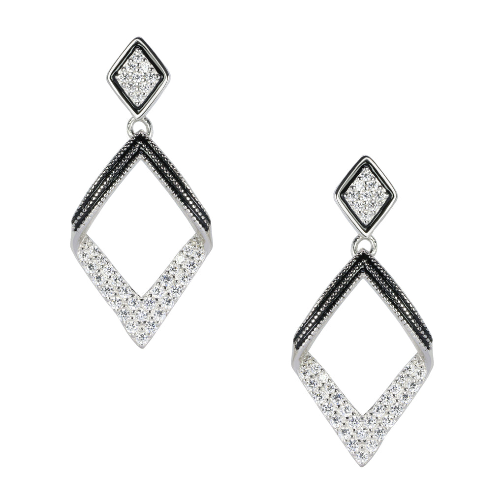 Dazzling Pave Diamond-Shape Silver Drop Earrings | Silver Earring For Women | Anniversary Gift