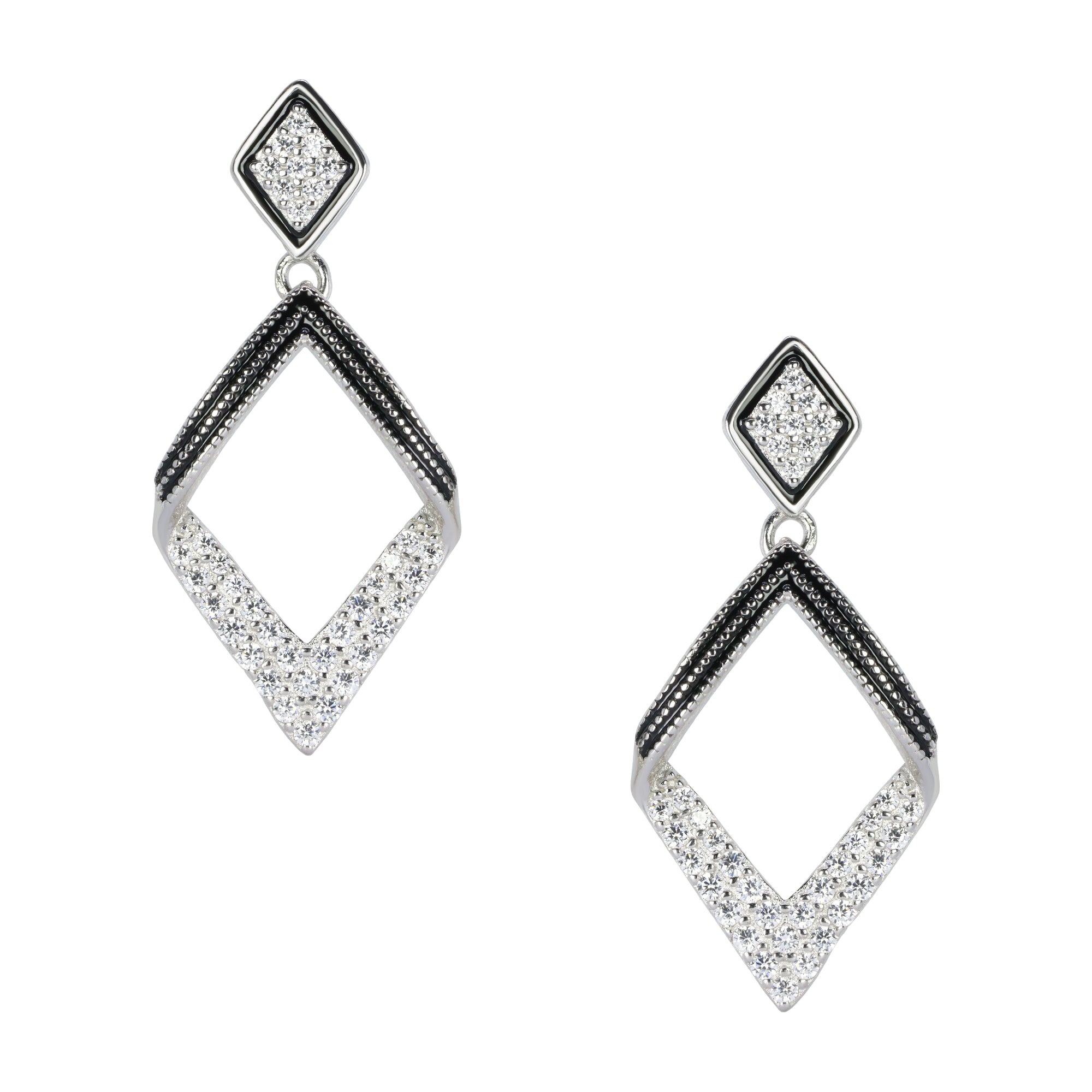 Dazzling Pave Diamond-Shape Silver Drop Earrings | Silver Earring For Women | Anniversary Gift