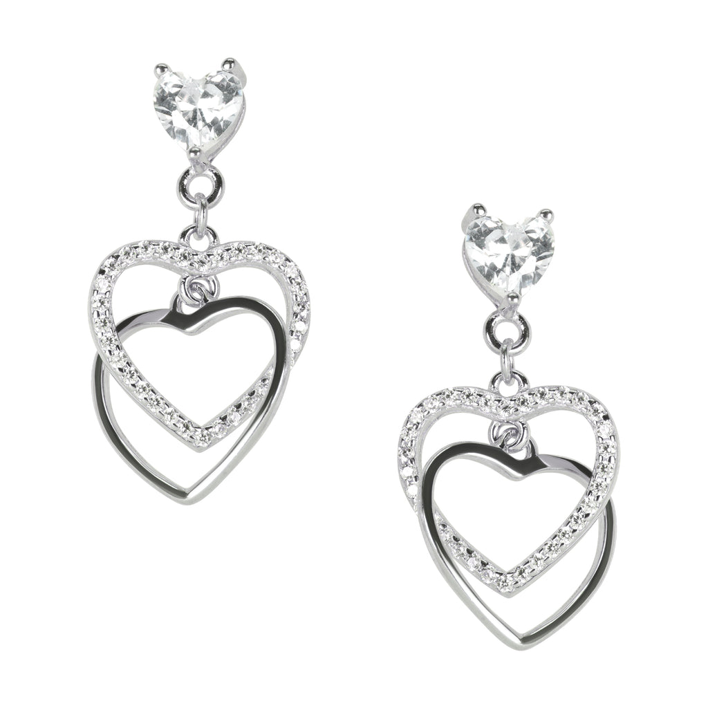 Romantic Interlocking Heart Dangle Earrings | Silver Heart Earring for Women | Valentine Gift