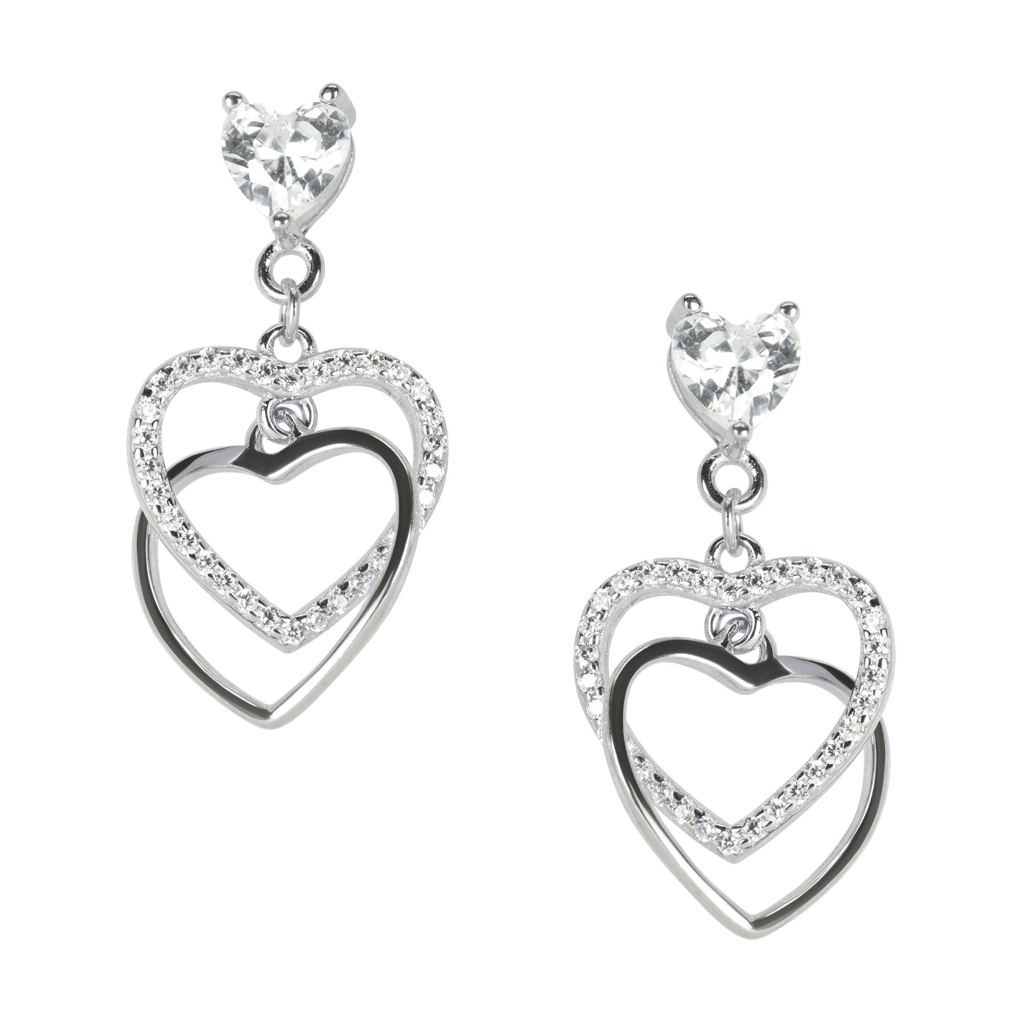 Romantic Interlocking Heart Dangle Earrings | Silver Heart Earring for Women | Valentine Gift
