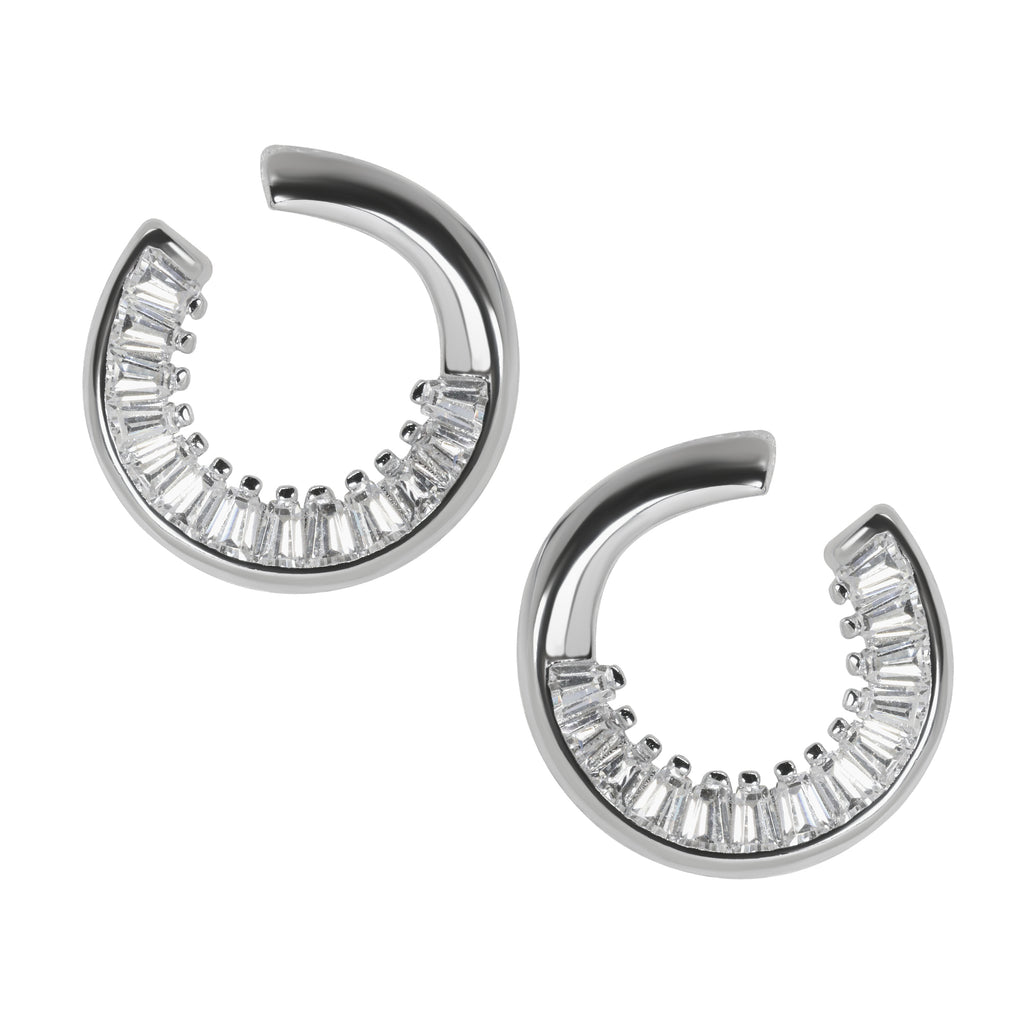 Twinkling Curve Silver Baguette Studs | Silver Earring For women | Silver Jewellery For Women