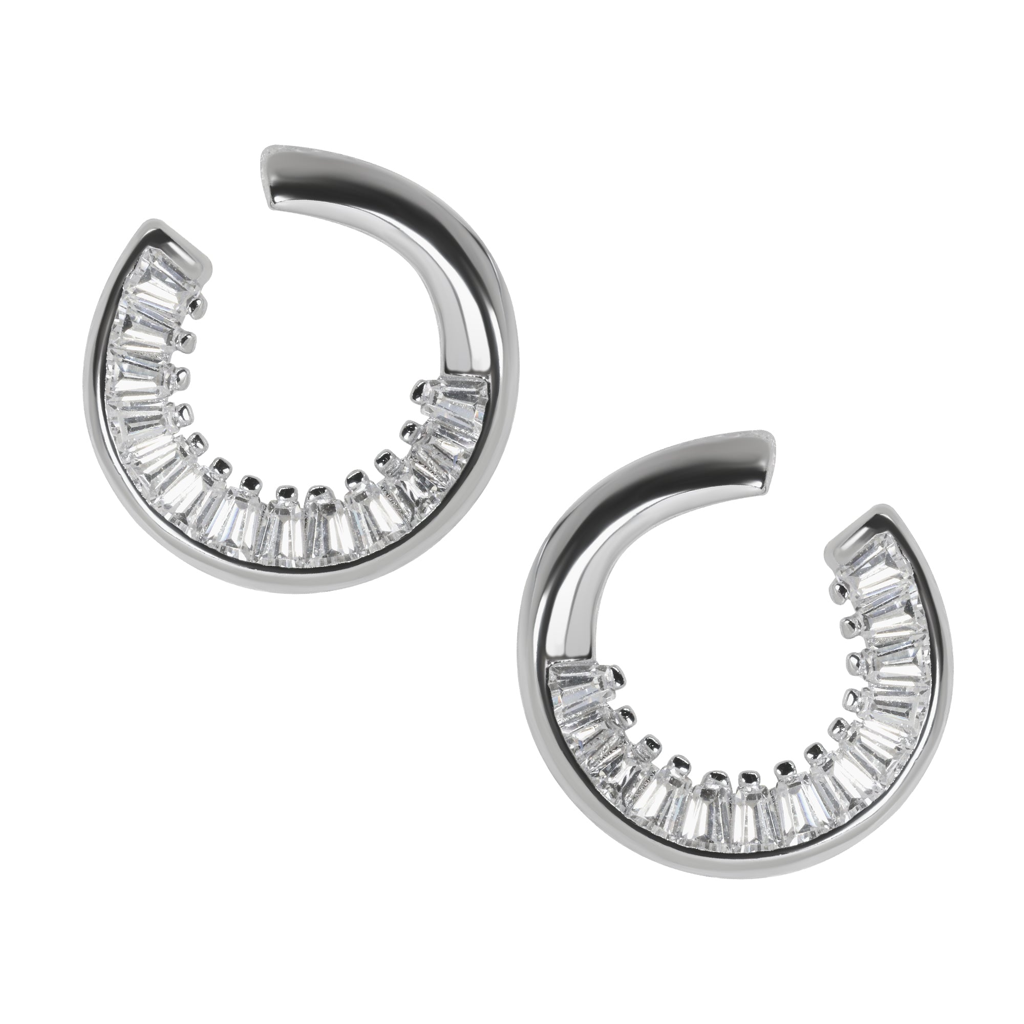 Twinkling Curve Silver Baguette Studs | Silver Earring For women | Silver Jewellery For Women