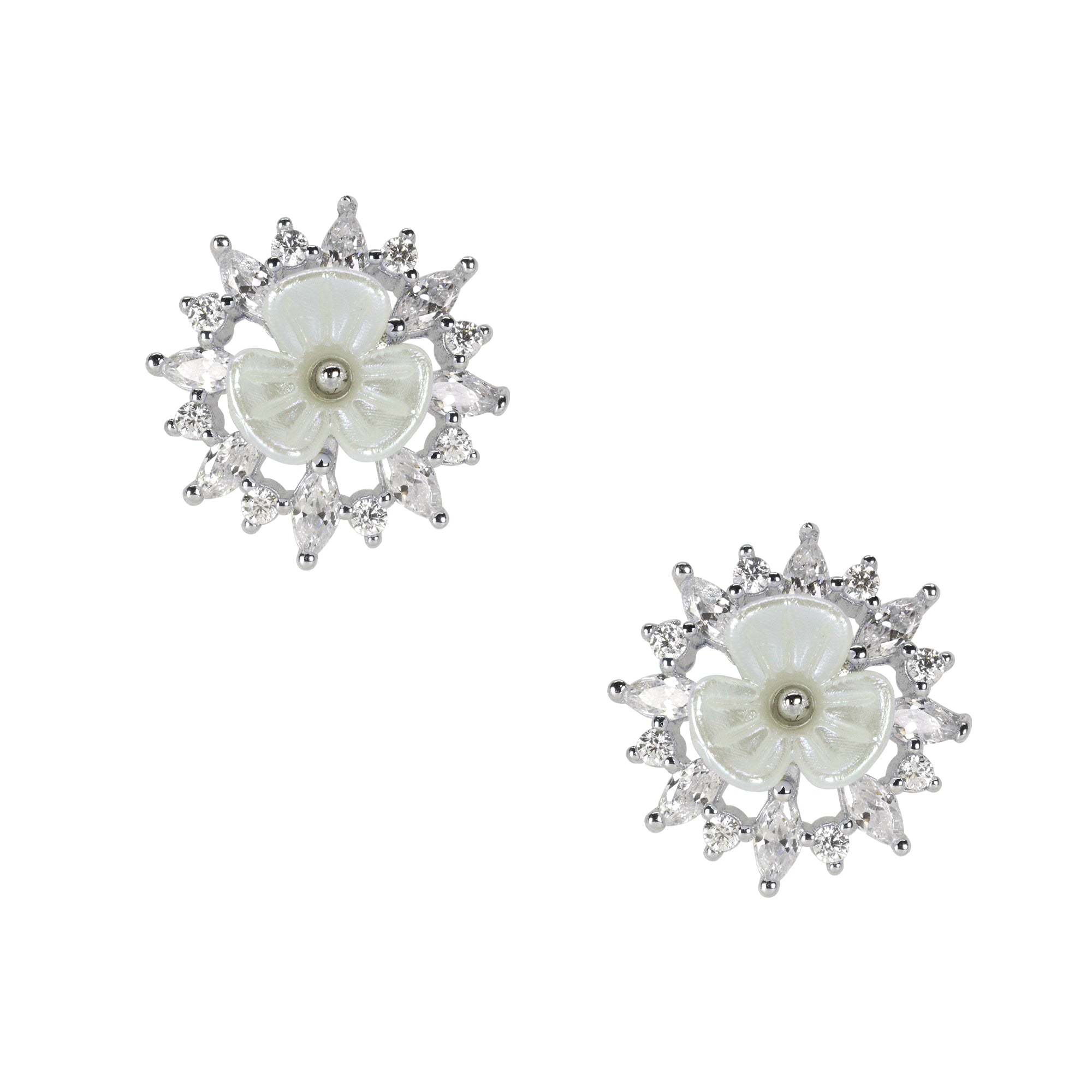Celestial Grace: Pearl Flower Starburst Earrings | Pearl Silver Earring for women