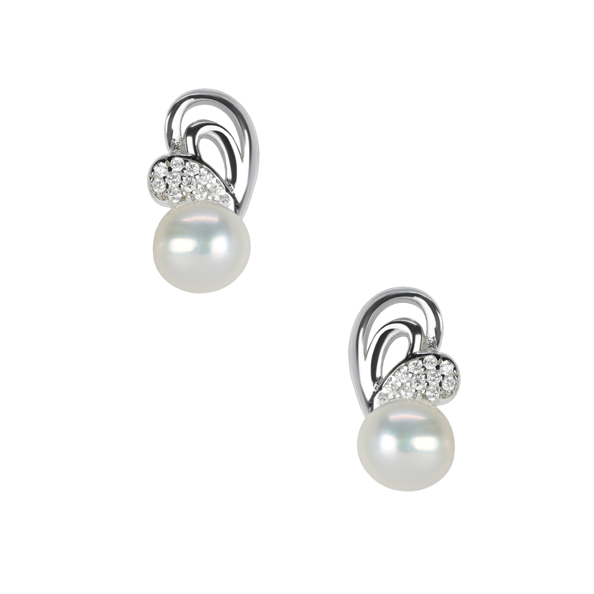 Graceful Wave Sterling Silver Pearl Studs | 925 Silver Earring for Women