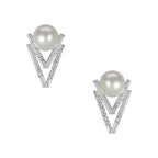 Modern V-Shape Pearl Studs | 925 Silver Earring