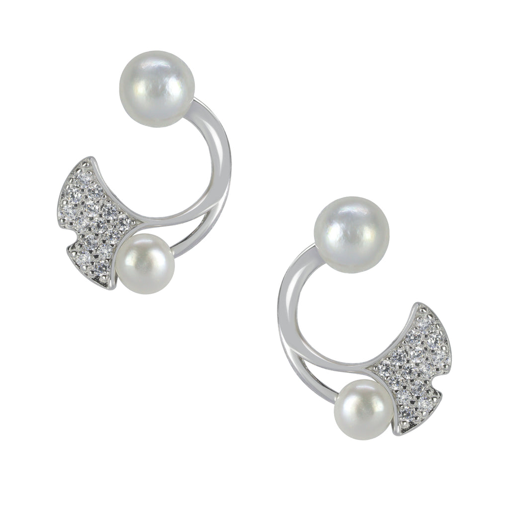 Dewdrop Leaf Cluster Silver Studs | Silver Stud Pearl Earring