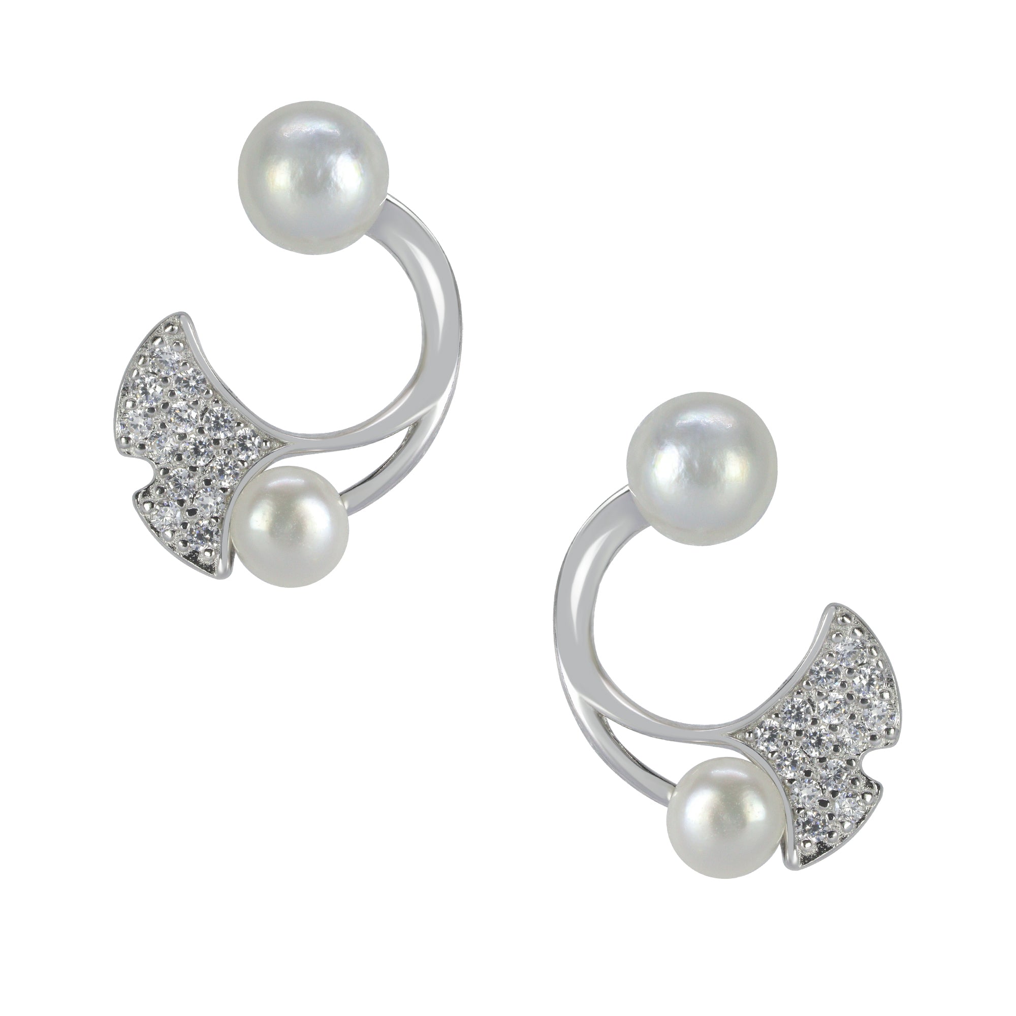Dewdrop Leaf Cluster Silver Studs | Silver Stud Pearl Earring