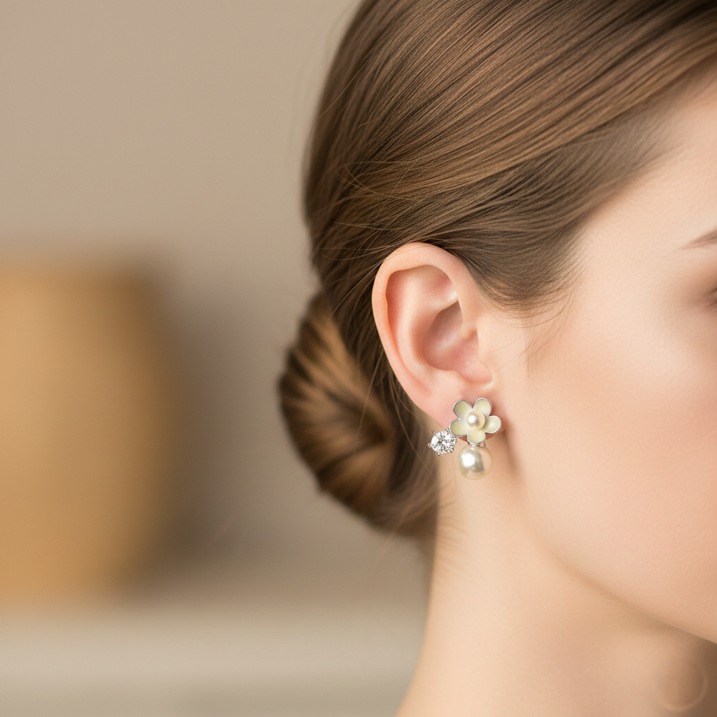 Versatile Pearl & Flower Cluster Studs | 925 Silver Earring For Girls