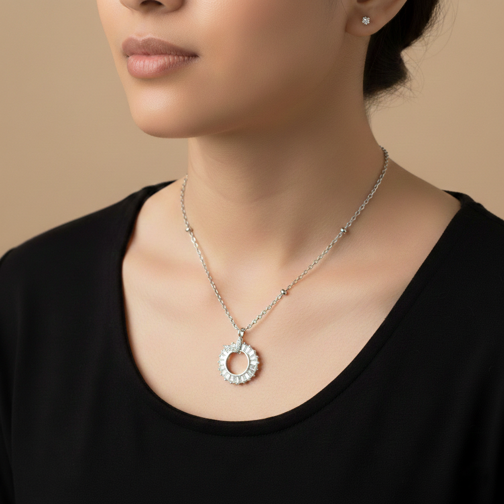 Circle of Light Butterfly Silver Necklace | Silver Pendant Jewellery