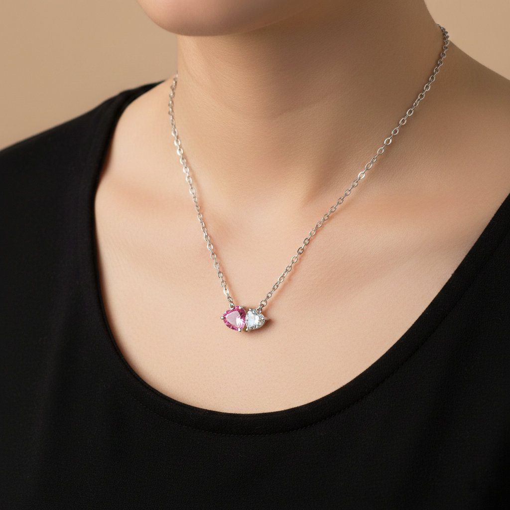 Double the Love Sparkle Silver Pendant | Silver Heart Pendant for Women