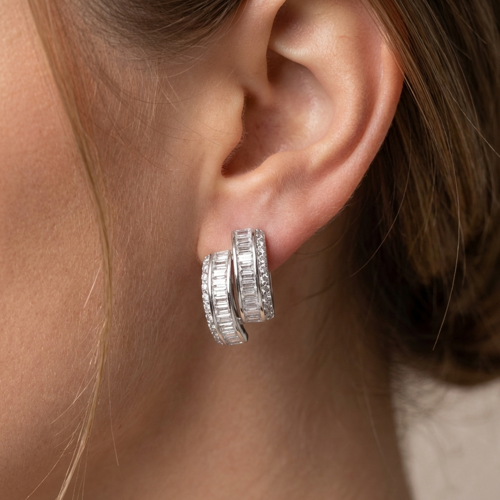 Midnight Sparkle Silver Huggies | Silver Earring Cuffs For Women