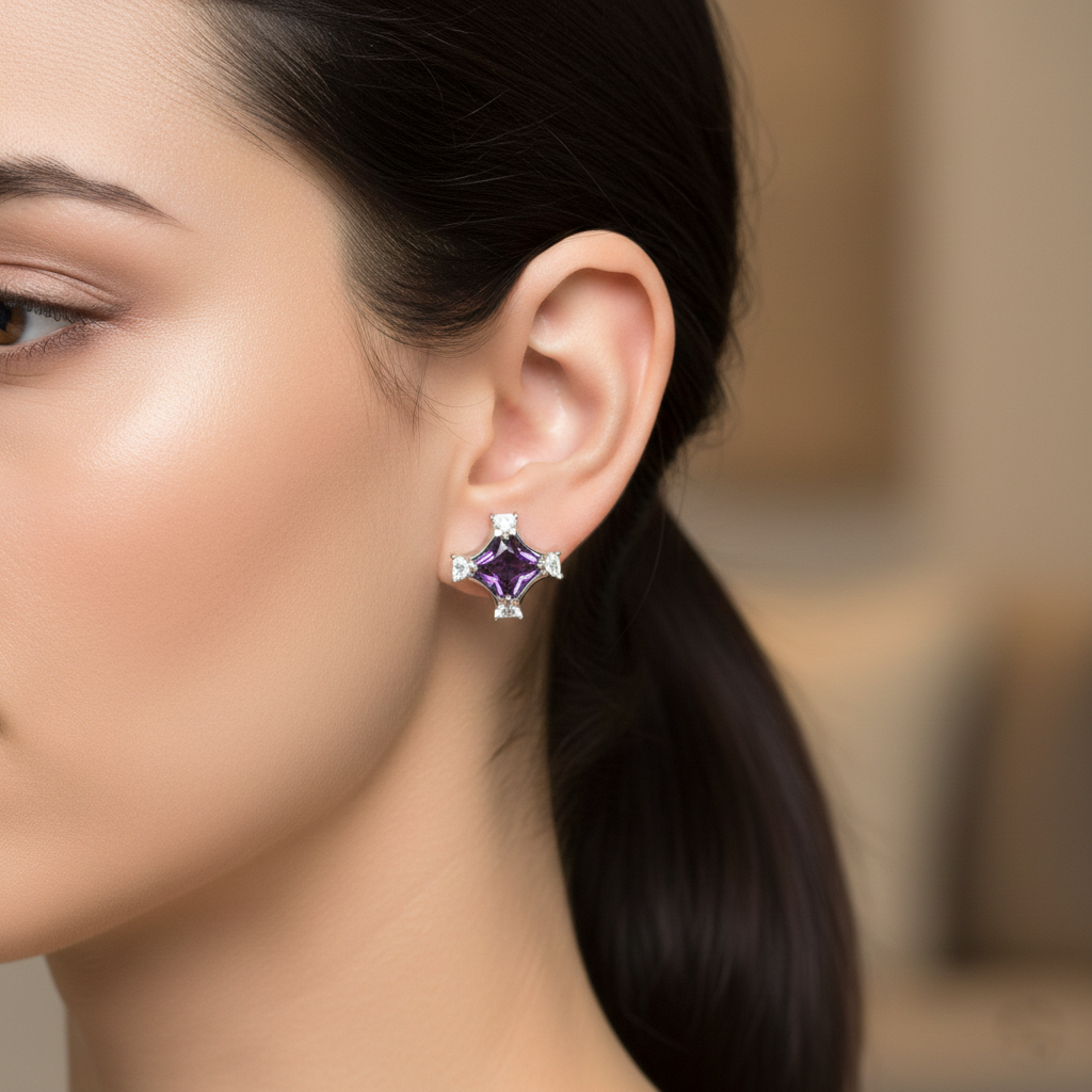 925 Silver Purple Starburst Studs | Silver Jewellery For women