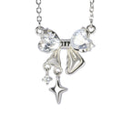Kiss Bow Silver Necklace | 925 Silver Heart Pendant