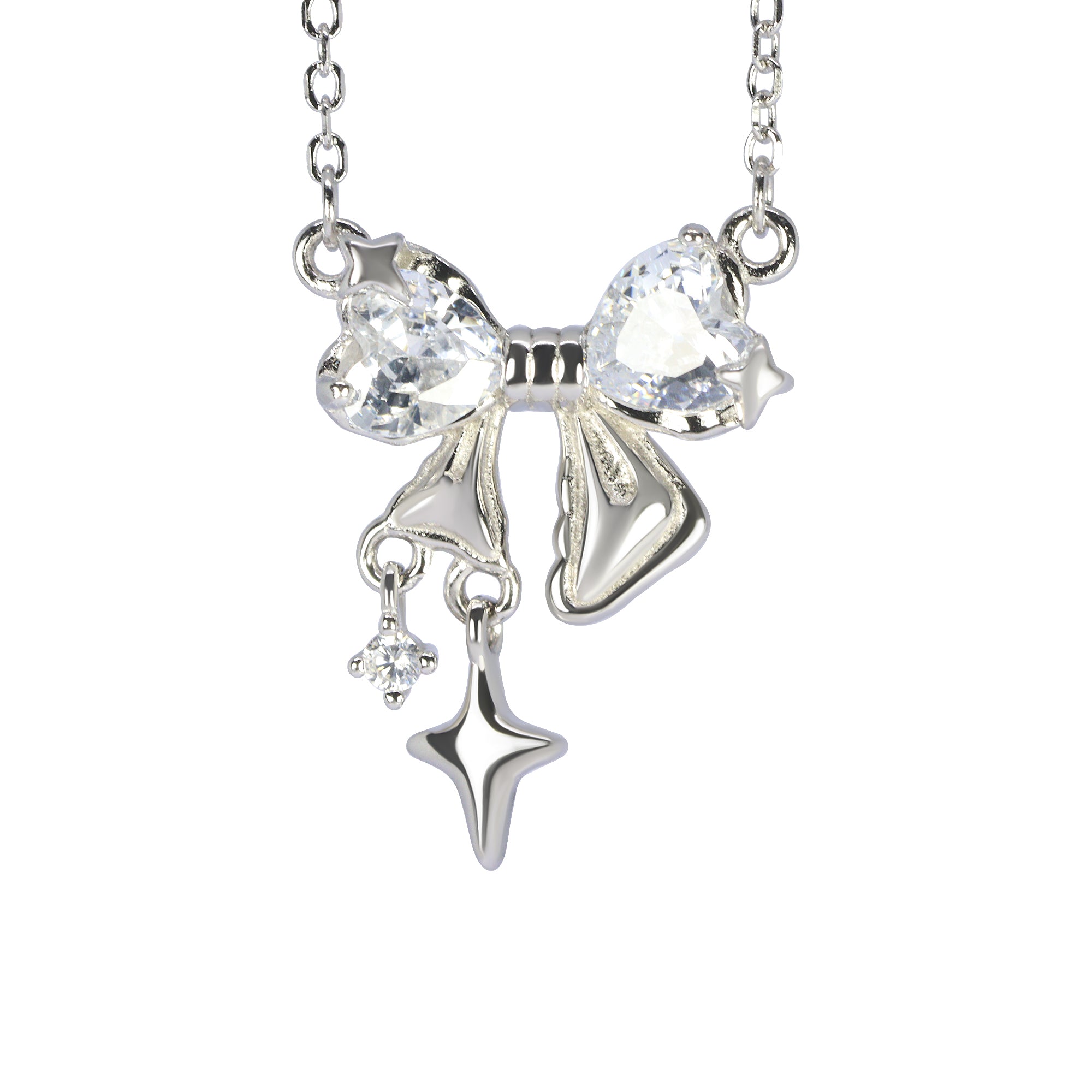 Kiss Bow Silver Necklace | 925 Silver Heart Pendant