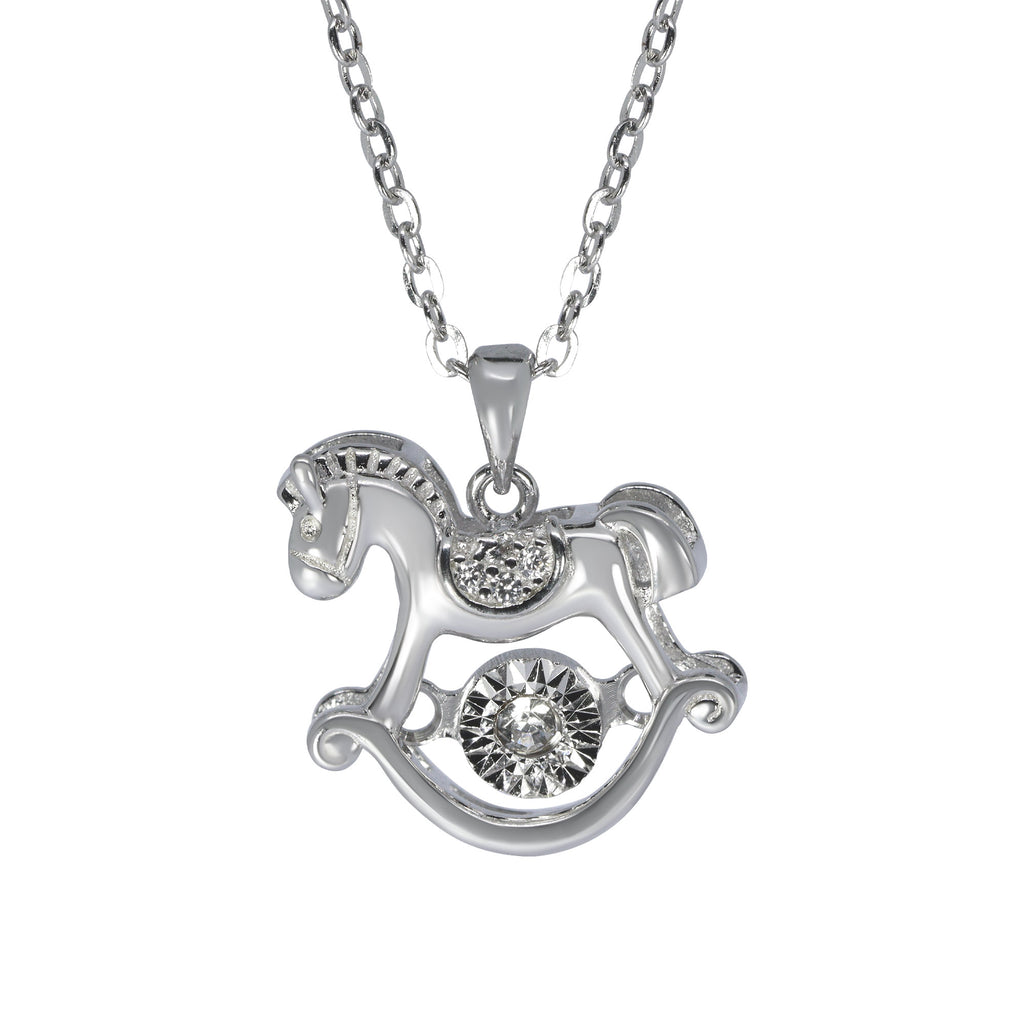 Crystal Saddle Rocking Silver Horse | 925 Silver Animal Pendant