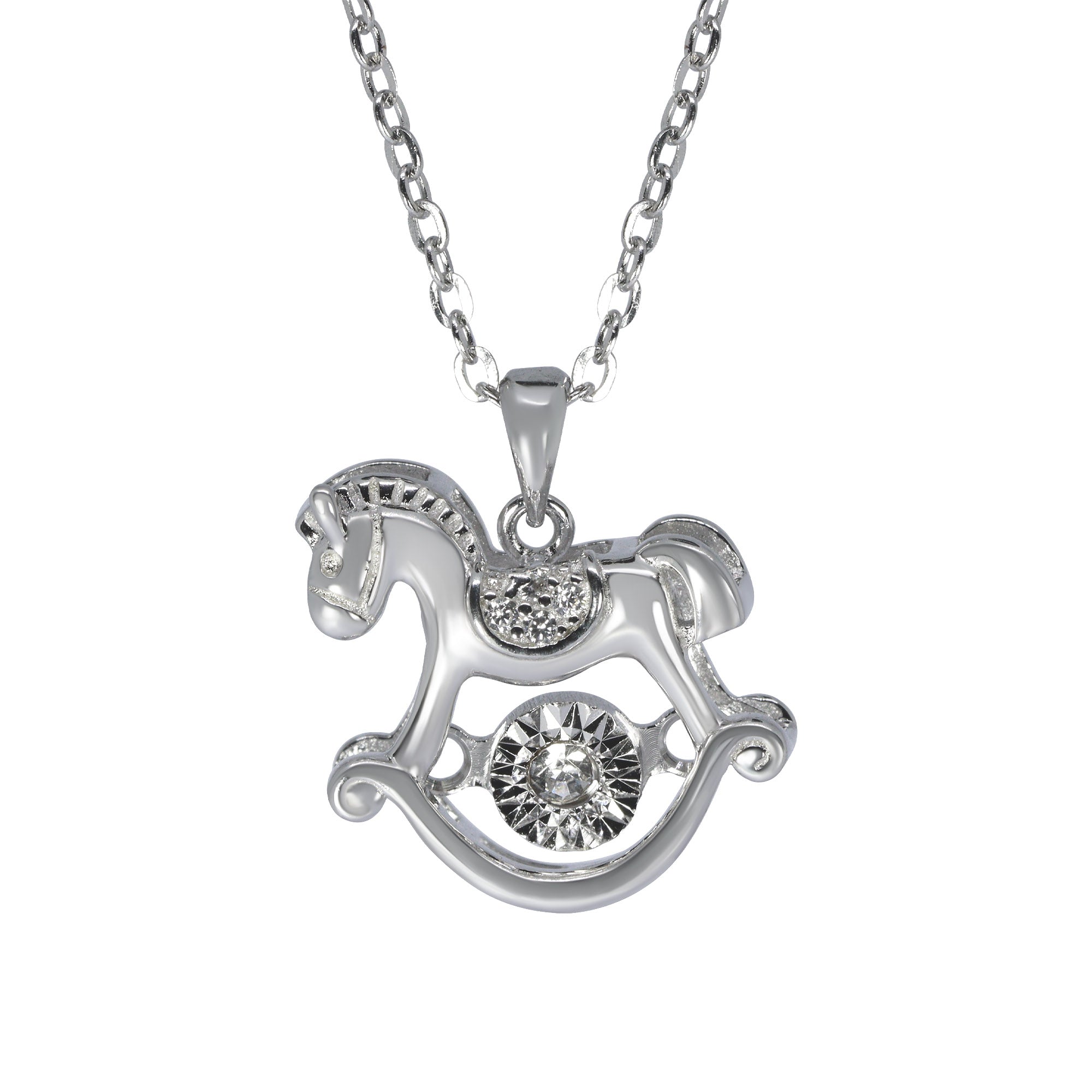 Crystal Saddle Rocking Silver Horse | 925 Silver Animal Pendant