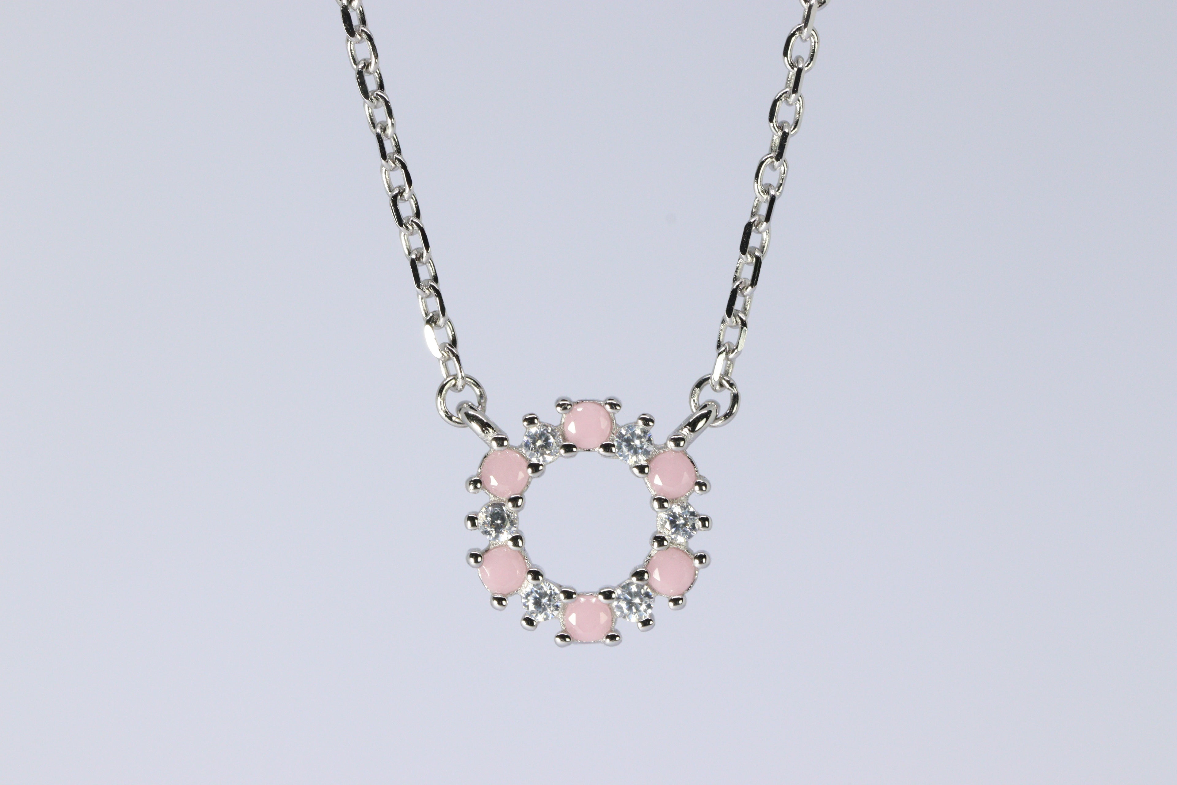 Pink Petal Halo Silver Necklace