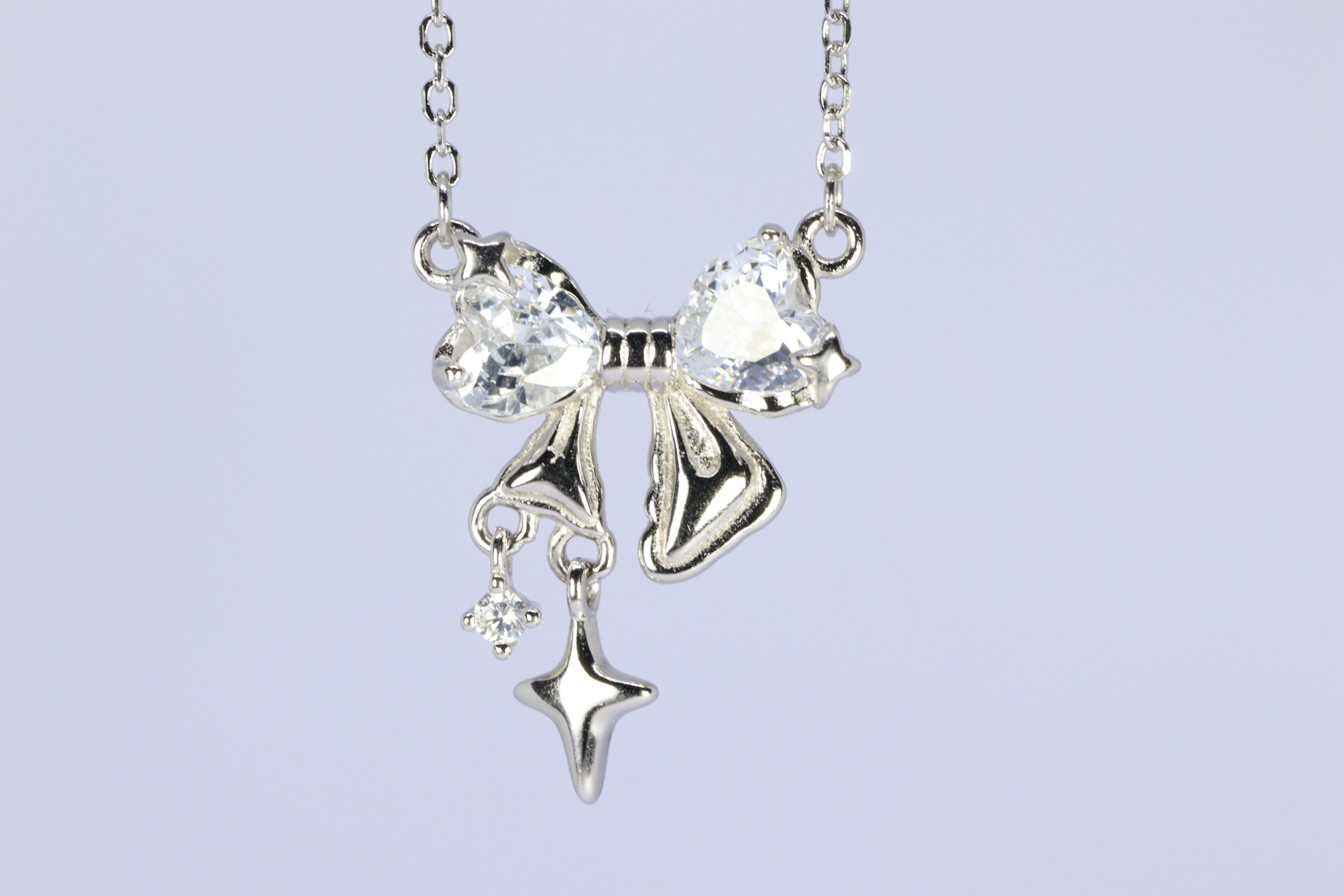 Kiss Bow Silver Necklace