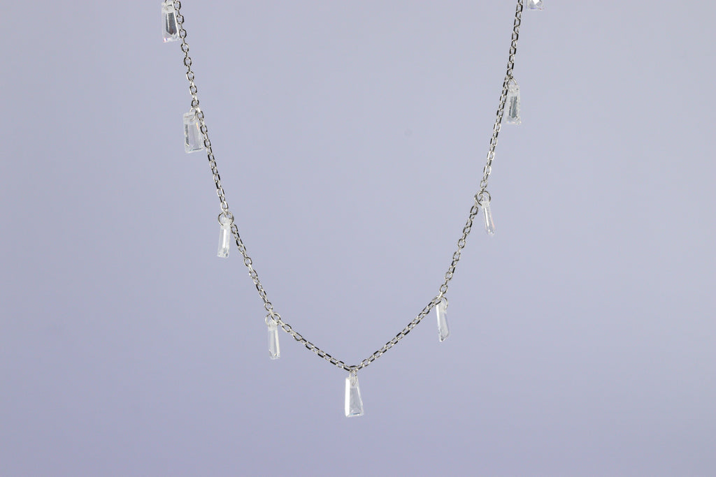 Baguette Drop Fancy Silver Necklace