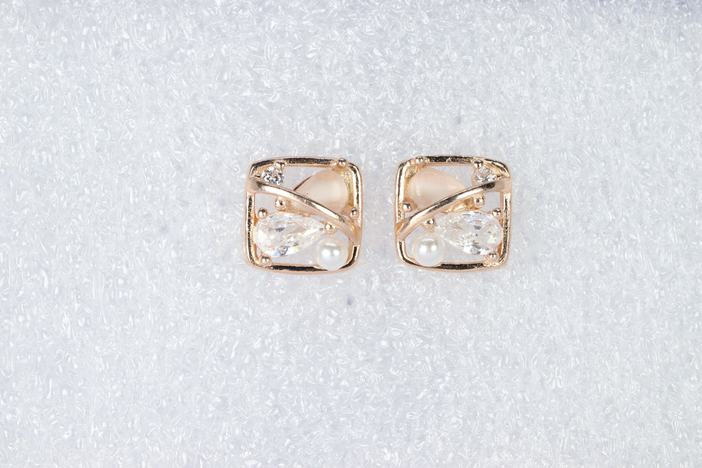 Modern Art Deco Pearl & Crystal Studs