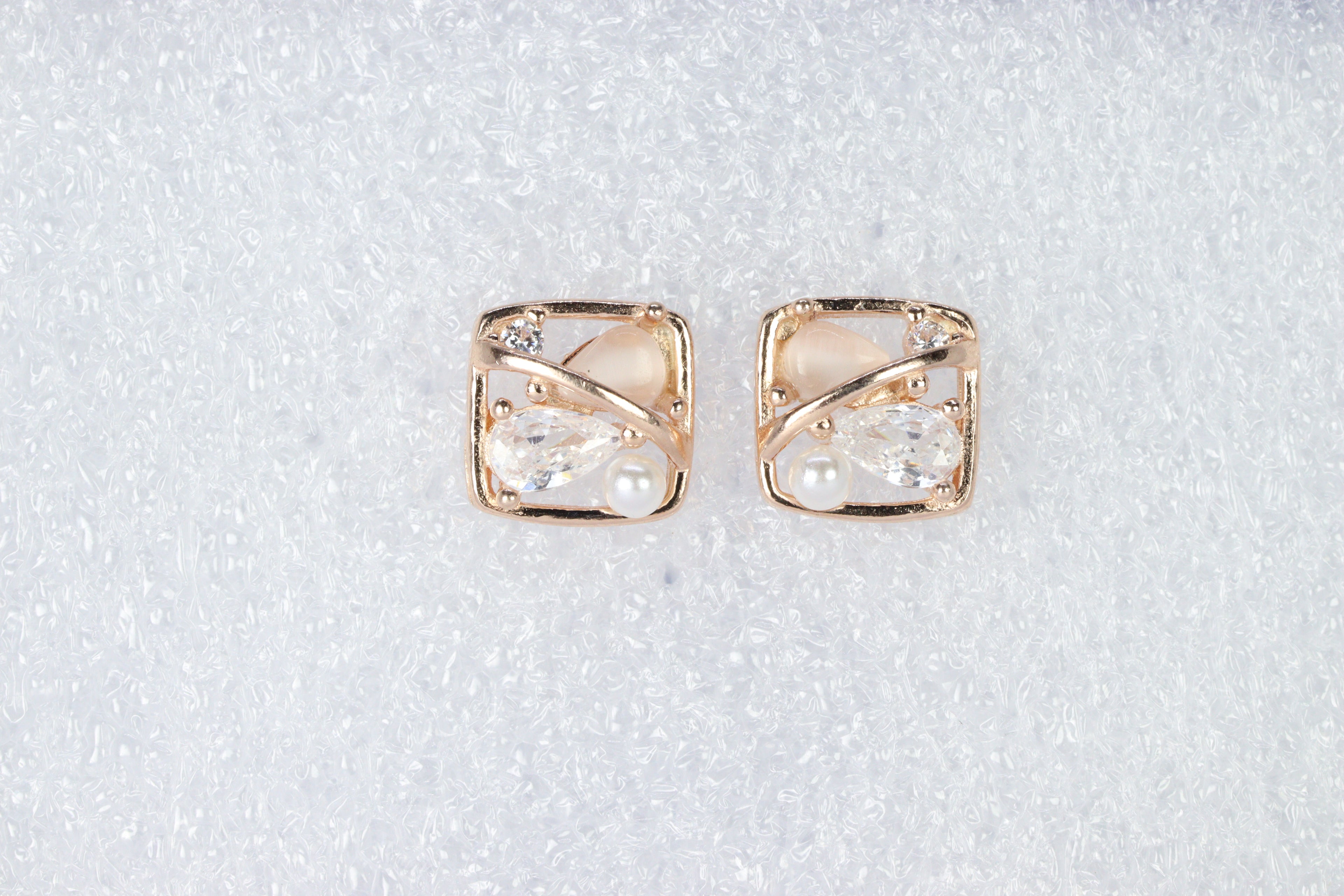 Modern Art Deco Pearl & Crystal Studs
