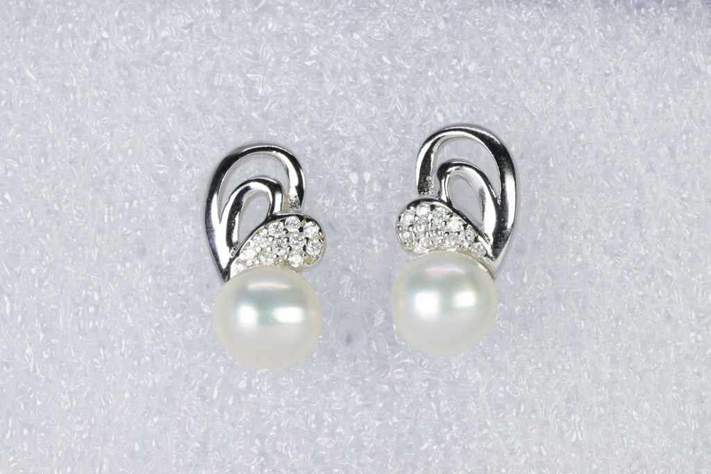 Graceful Wave Sterling Silver Pearl Studs