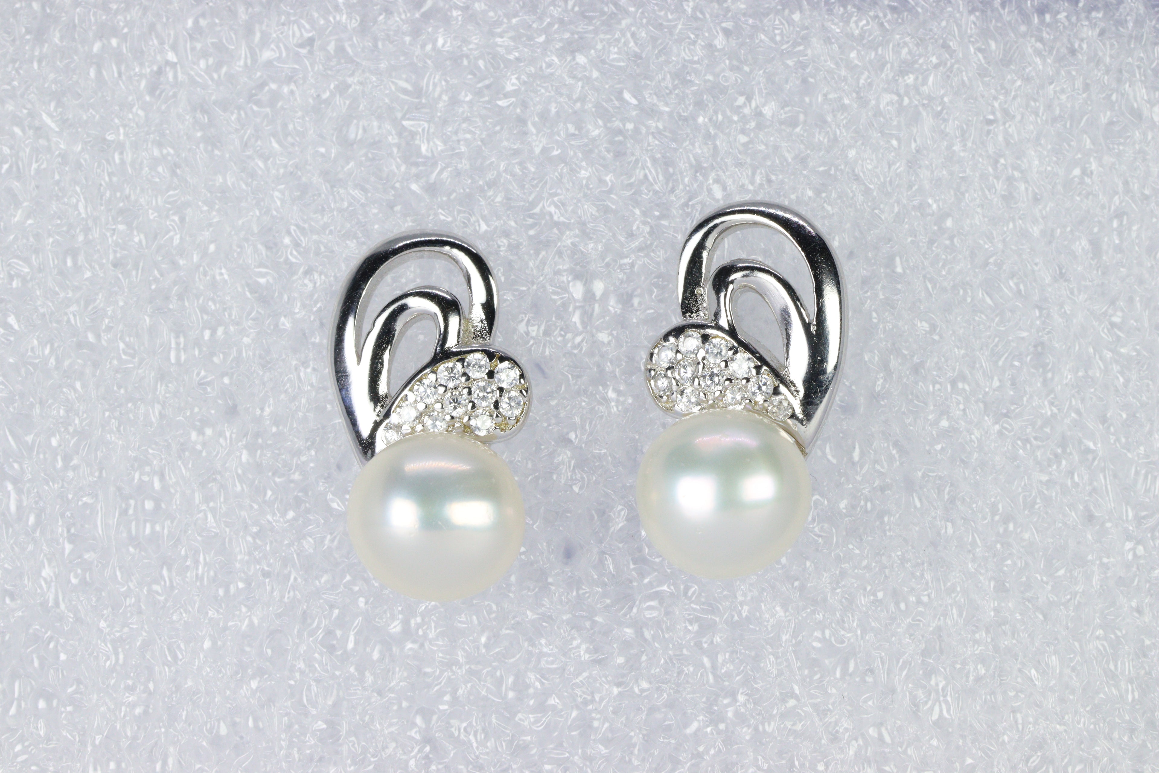 Graceful Wave Sterling Silver Pearl Studs