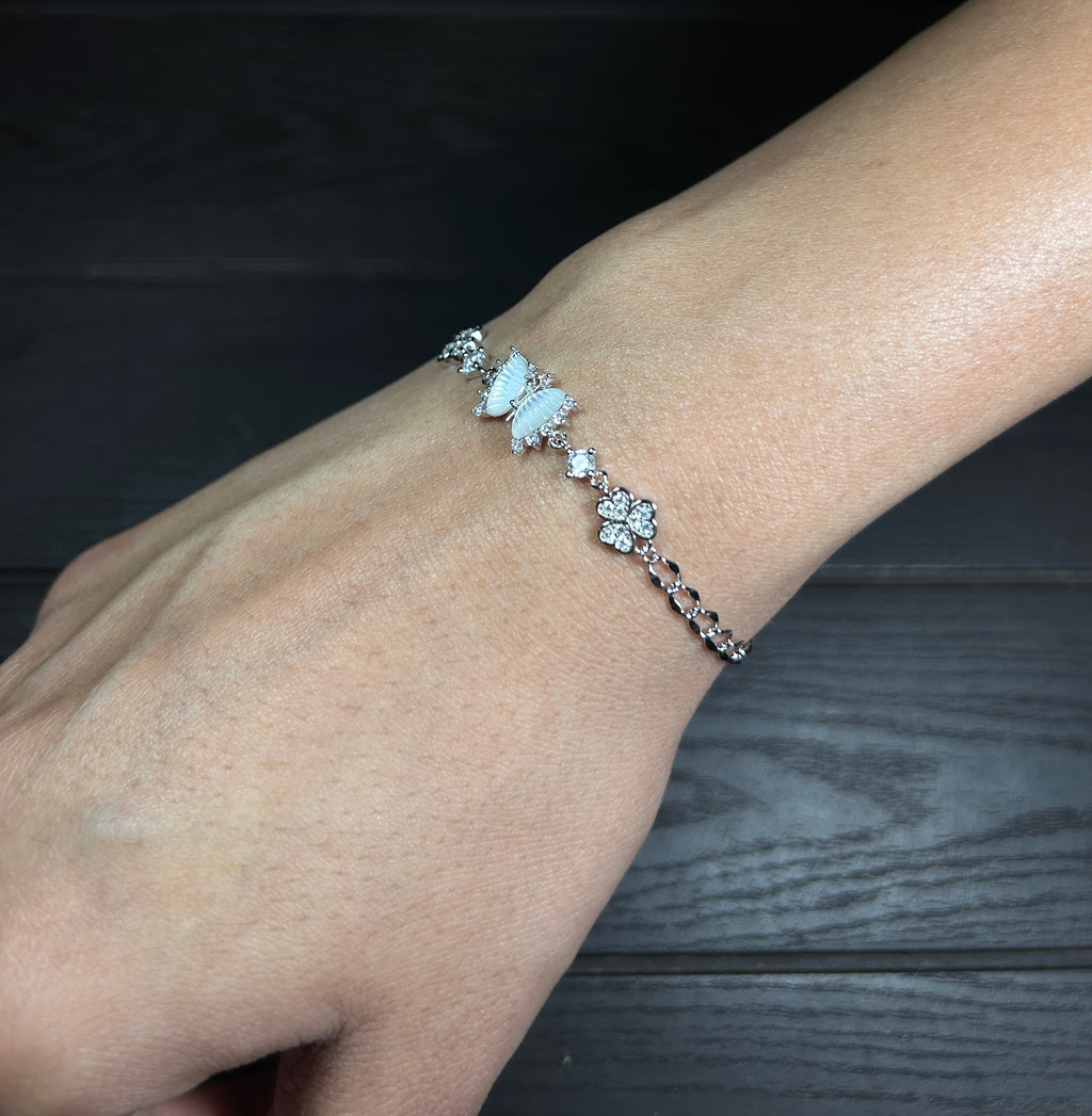 Twinkling Butterfly Pearl Silver Charm Bracelet | Silver Bracelet