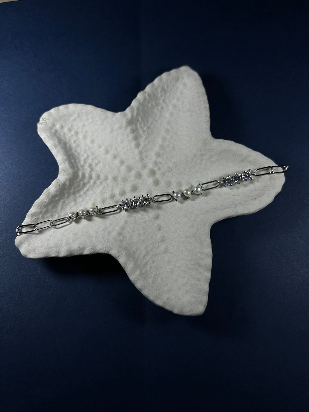 Twinkly Pearl Silver Link Bracelet