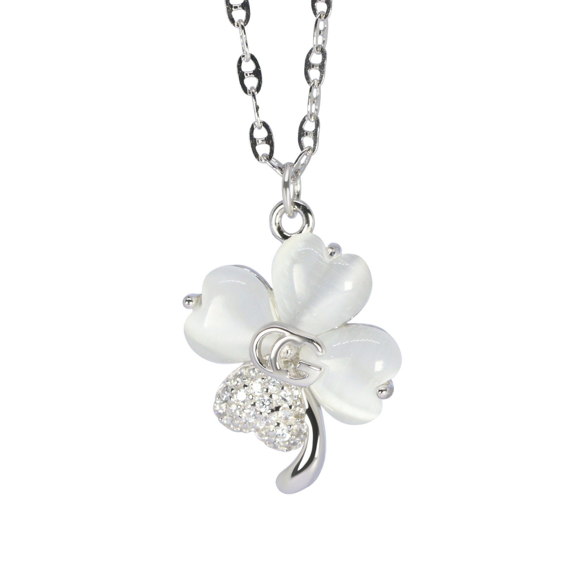 White Wish Clover Silver Pendant | 925 Silver Mop Pendant