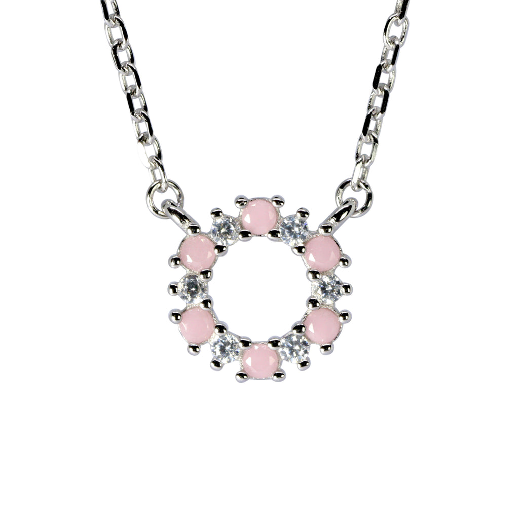 Pink Petal Halo Silver Necklace | Silver Pendant For Women