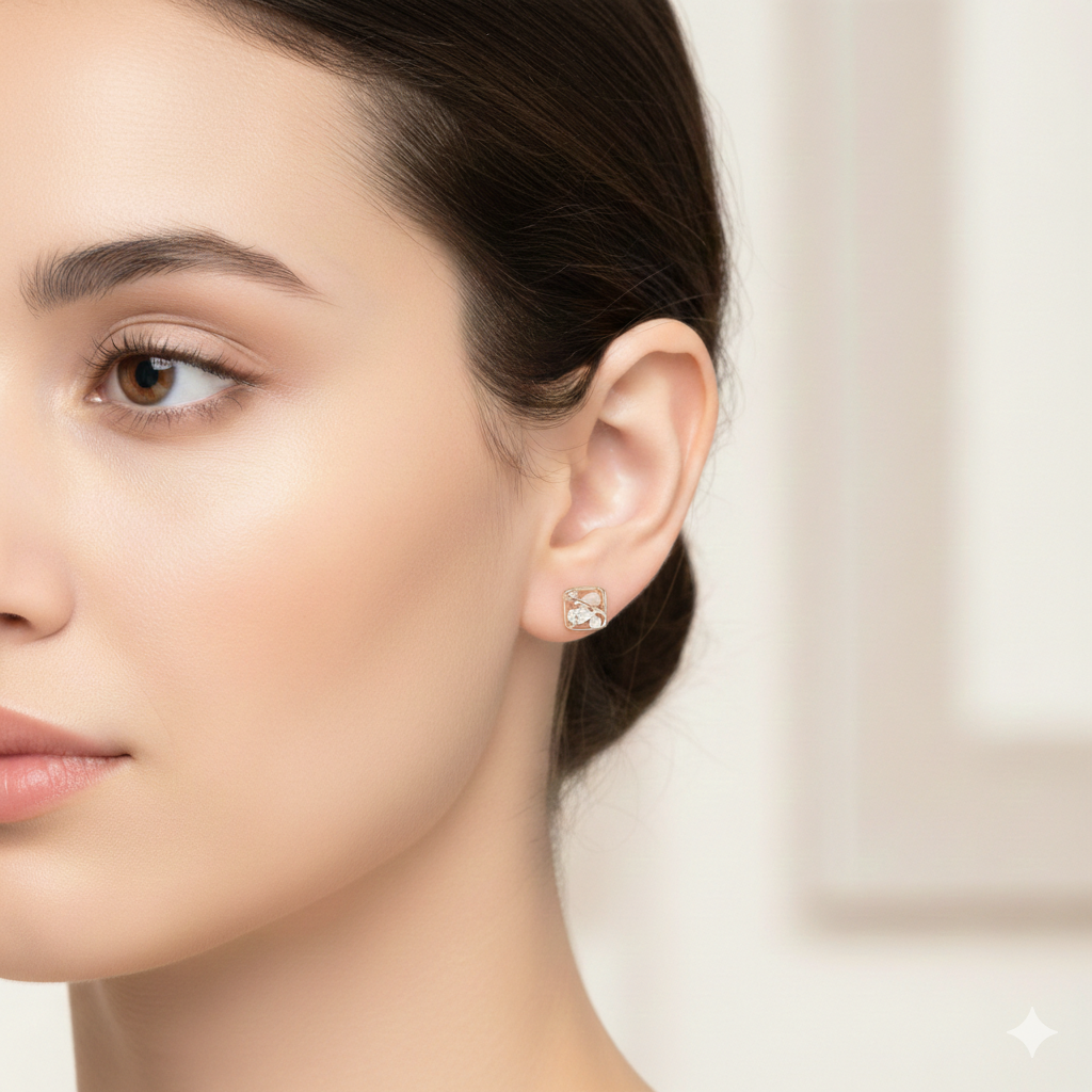 Modern Art Deco Pearl & Crystal Studs | 925 Silver Earring For women