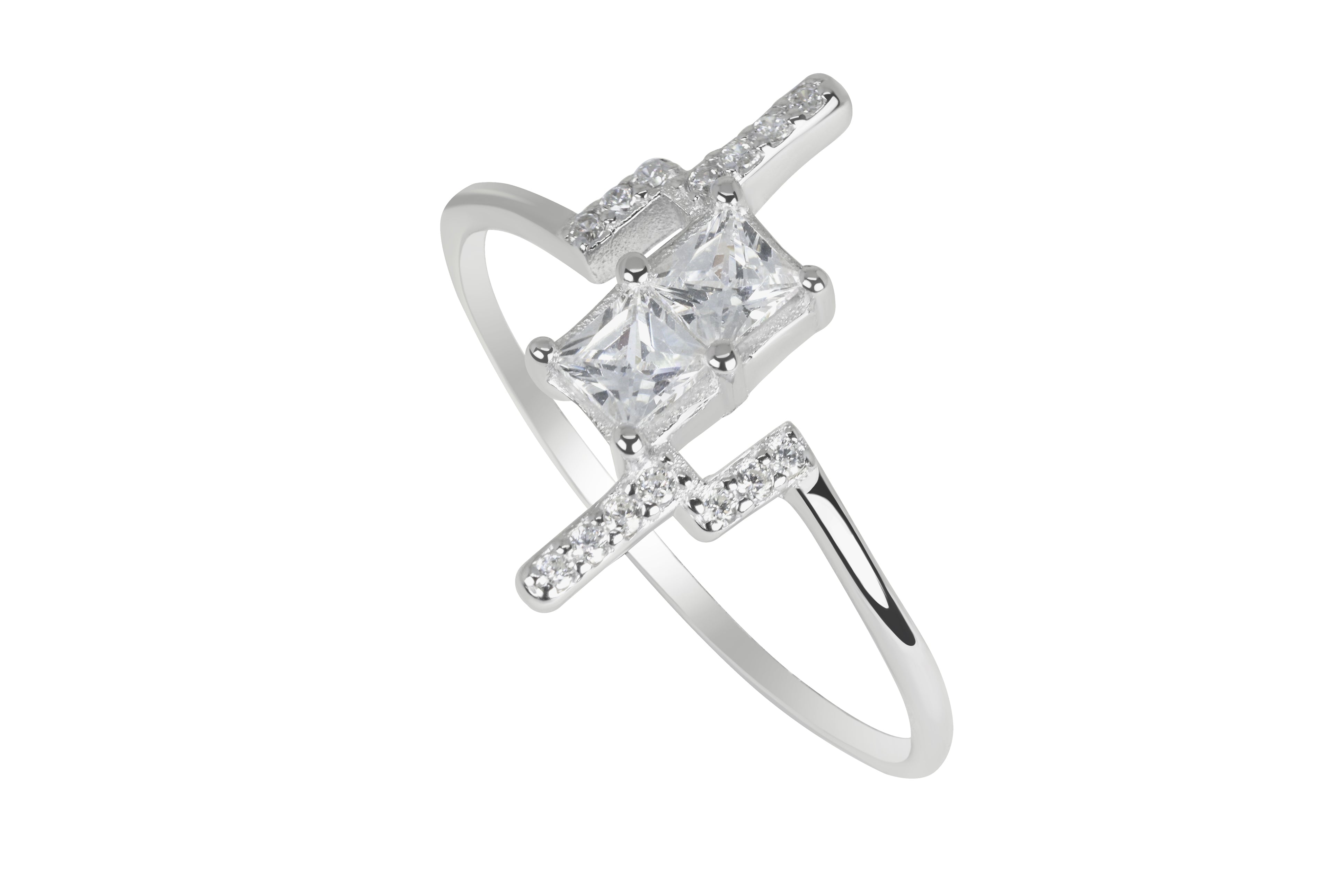 The Architect Ring: Modern Square CZ Solitaire on Dainty Sterling Silver Band