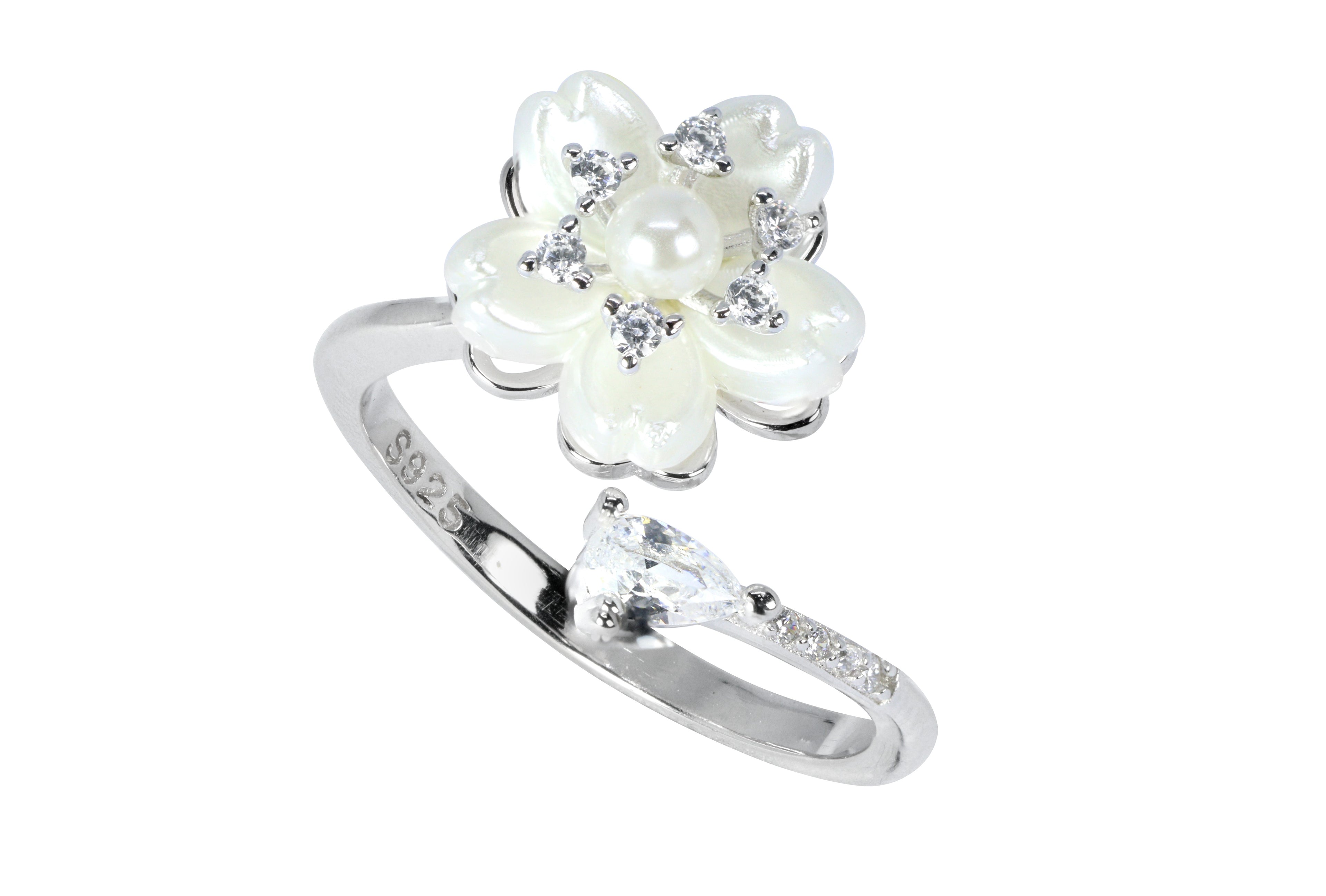 Elegant Pearl Blossom Silver Ring