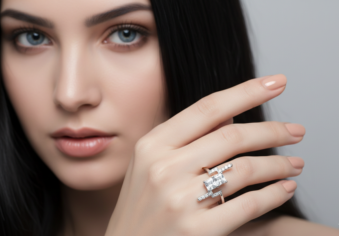The Architect Ring: Modern Square CZ Solitaire on Dainty Sterling Silver Band