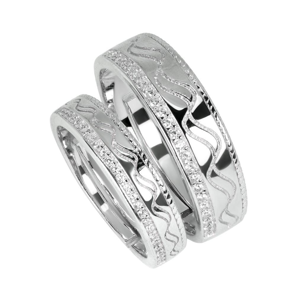 Ocean Pave Couple Rings | Silver Couple Ring