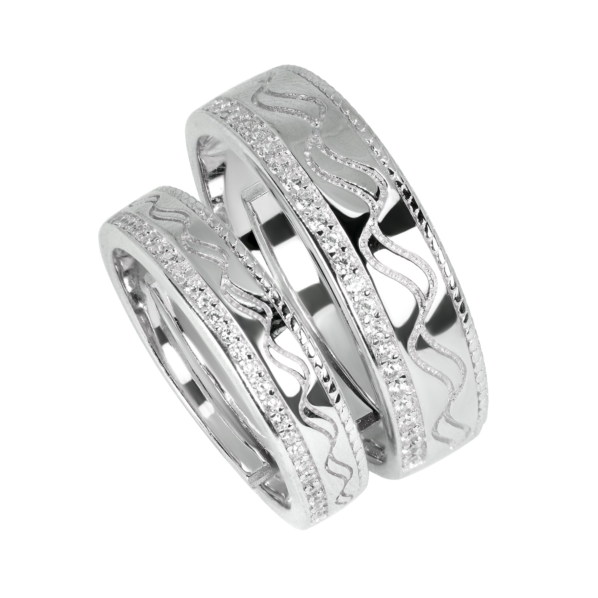 Ocean Pave Couple Rings | Silver Couple Ring