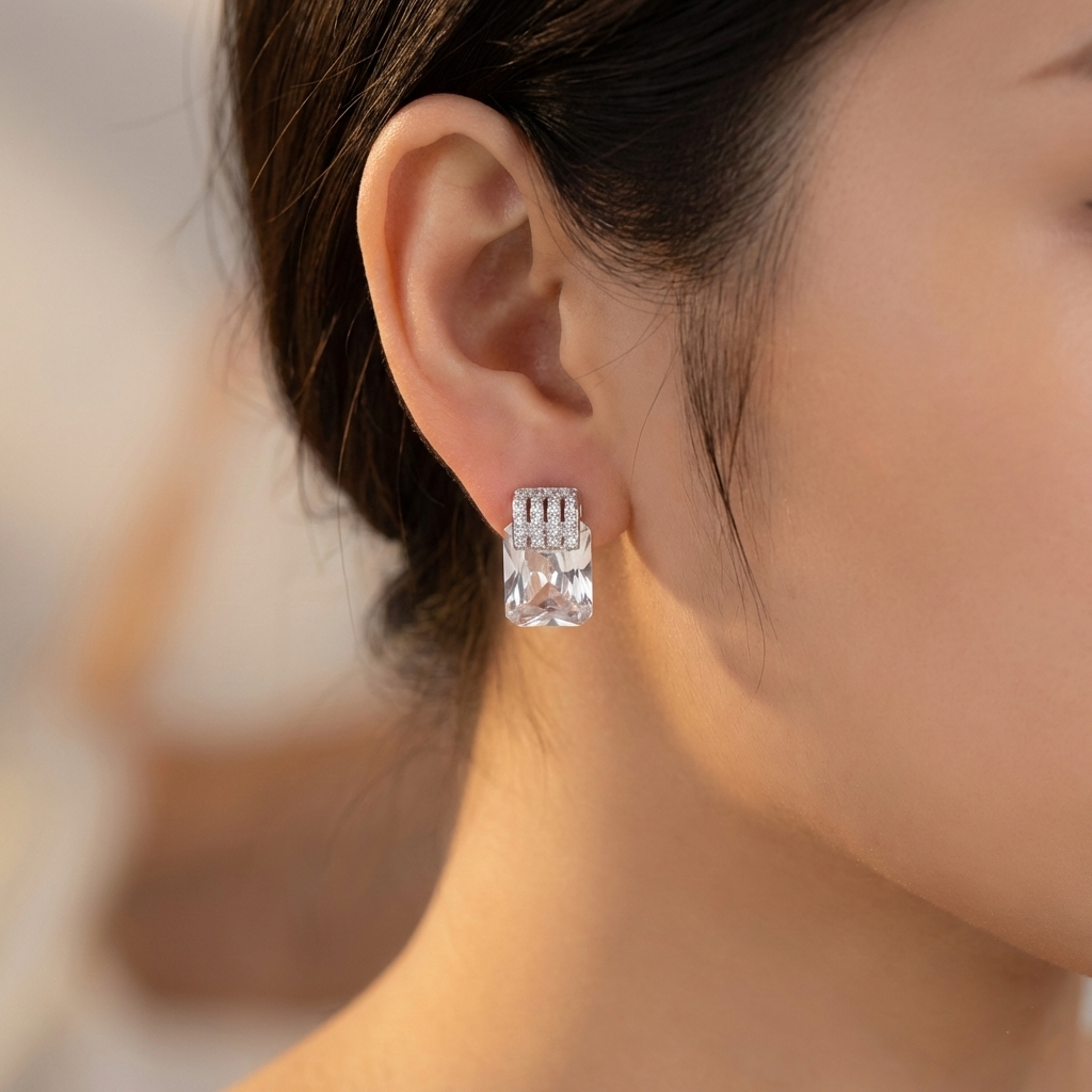 Brilliant Silver Square Stud | 925 Silver Earring for women