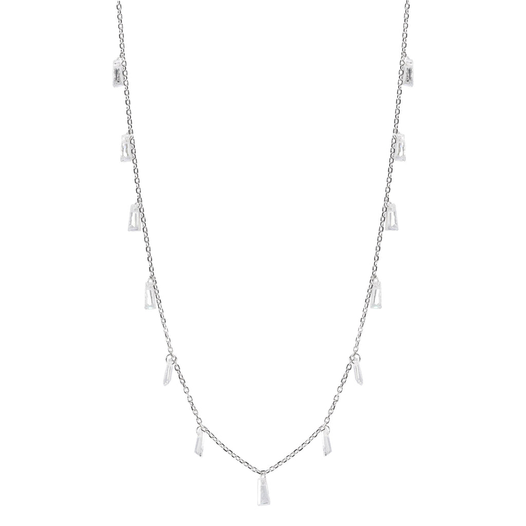 Baguette Drop Fancy Silver Necklace | Silver Chain Pendant
