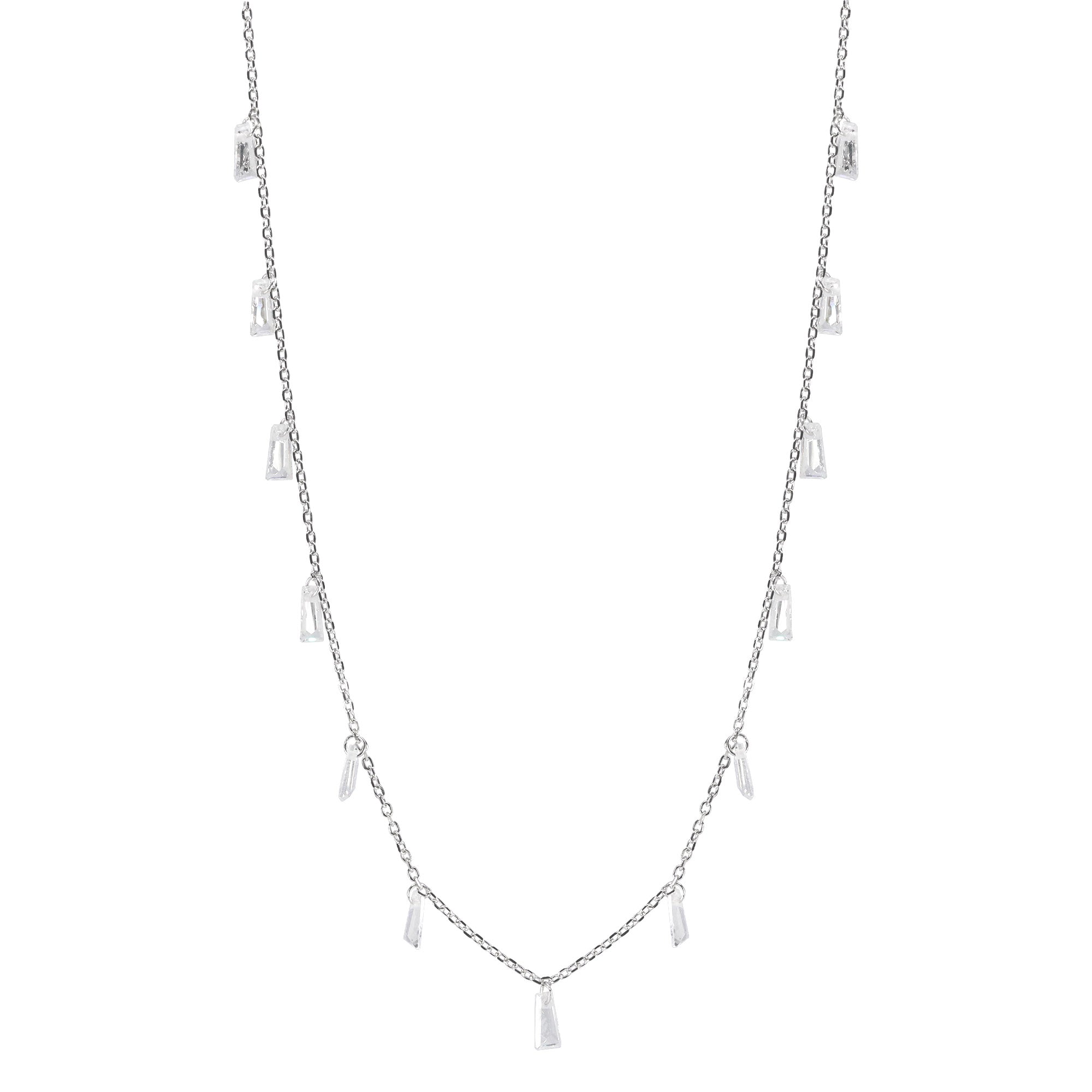 Baguette Drop Fancy Silver Necklace | Silver Chain Pendant